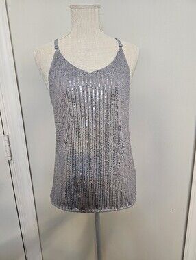 Gray/Silver Sequin Spaghetti Strap Racerback Top